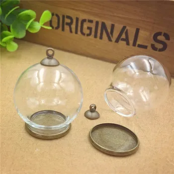 

20sets 30x20mm glass globe 20mm ordinary base 8mm cap set (no filler) glass bottle vial pendant Jewelry accessory