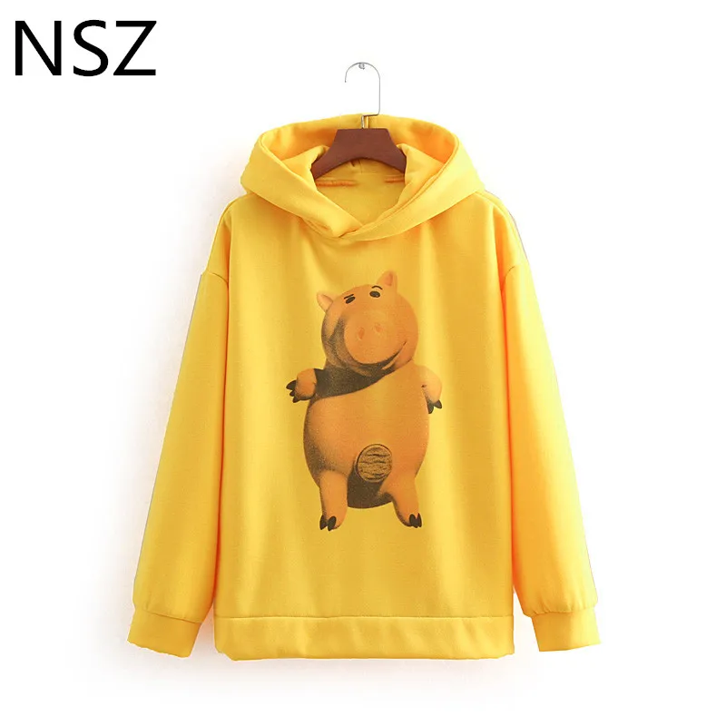 

NSZ Women Cartoon Print Overiszed Hooded Sweatshirts Hoodies Loose Fleece Coat Long Sleeve with Hat Ladies Hoodies