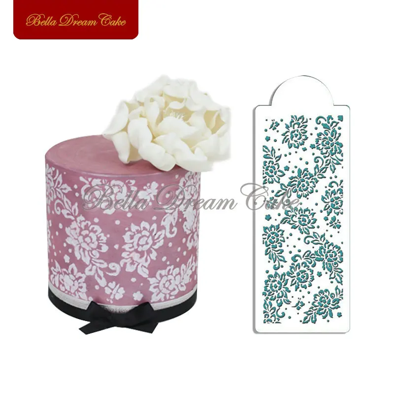 

Peony Lace Stencil for Cake Birthday Cake Side Stencil for Border Decoration Cookie Stencil Tools Wedding Cake Decorating ST-334