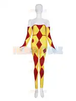 สีแดงและสีเหลือง Harlequin แรงบันดาลใจ Superhero Custom Unitard Lycra Spandex Harlequin เครื่องแต่งกาย