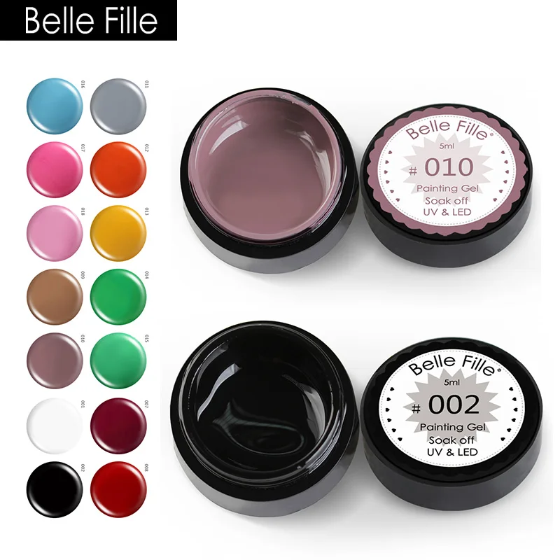 

Belle Fille Painting Gel 5ml Pure Colors Solid LED/UV Soak Off Gel For Nail Design Paint Color Gel Nail Varnish DIY Painting Art