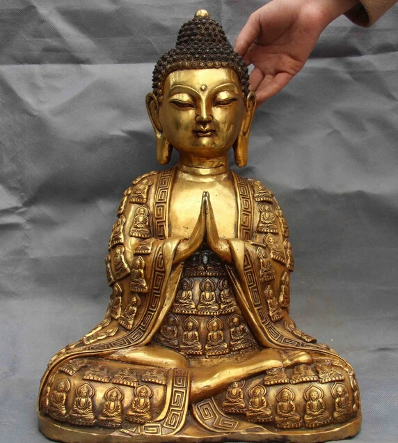 

16 Buddhism Temple Copper Bronze Gild Sakyamuni Amitabha Rulai Buddha God Statue