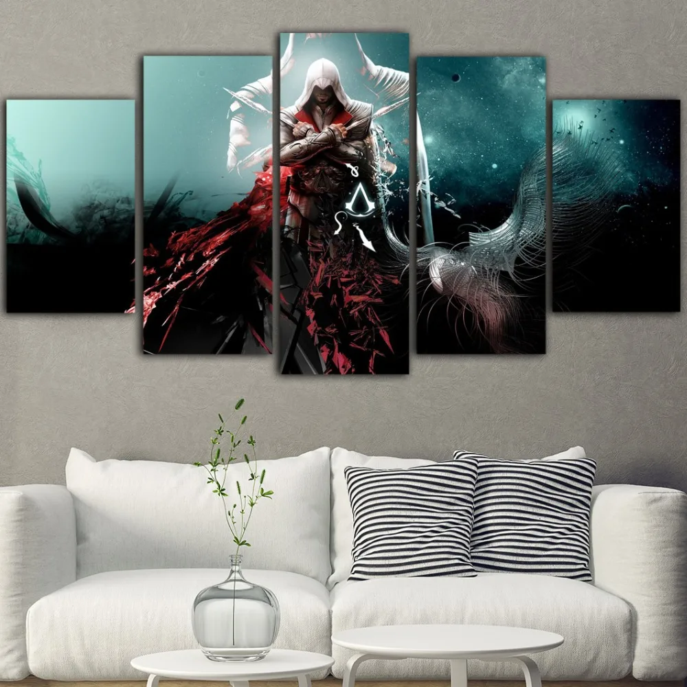 

5Pieces Wall Painting Game Posters And Prints Posters Assassins Creed Painting Movie Poster Cuadros Decoraci N Dormitorio
