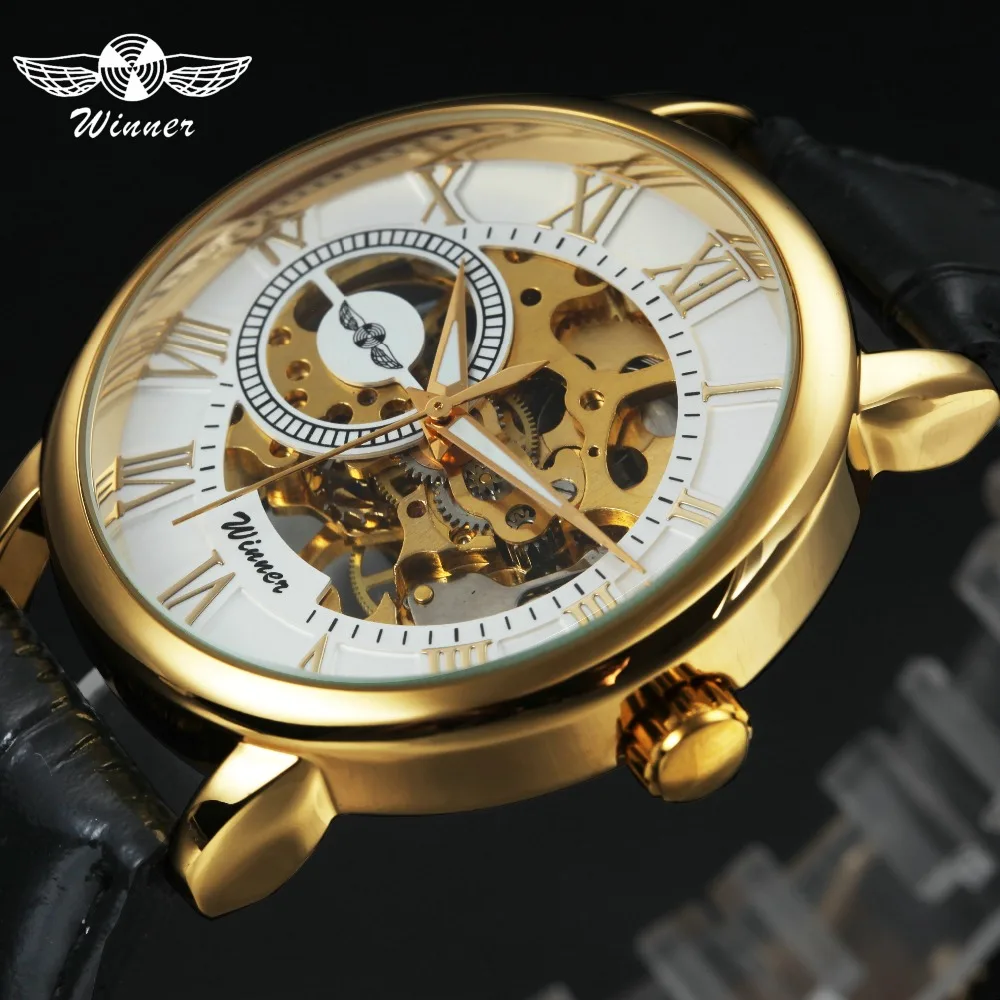 

WINNER Royal Fashion Men's Mechanical Watches Roman Numerals Dial Luminous Hands Top Brand Luxury Skeleton Hand-wind Wristwatch