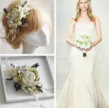 woman Bridal girl Retro noble Korean new rose simulation light green large flowers dried flower bride headdress comb mix wedding