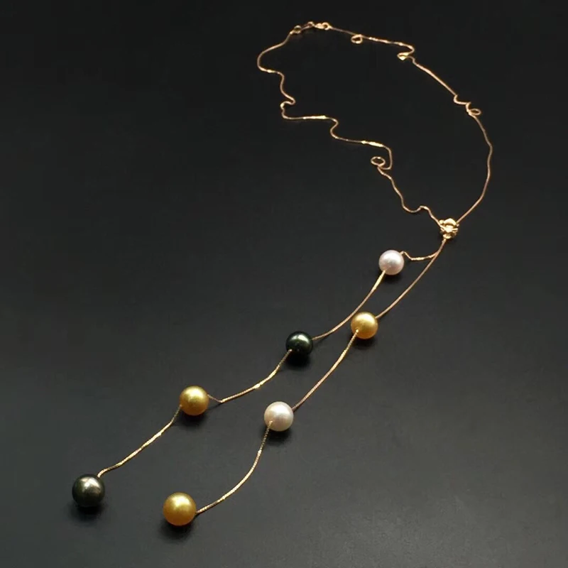 Sinya Trendy 18k gold long chain Diamond necklace with 8-9mm Tahitian southsea round pearls fine jewelry for women Mom New 2018 (2)