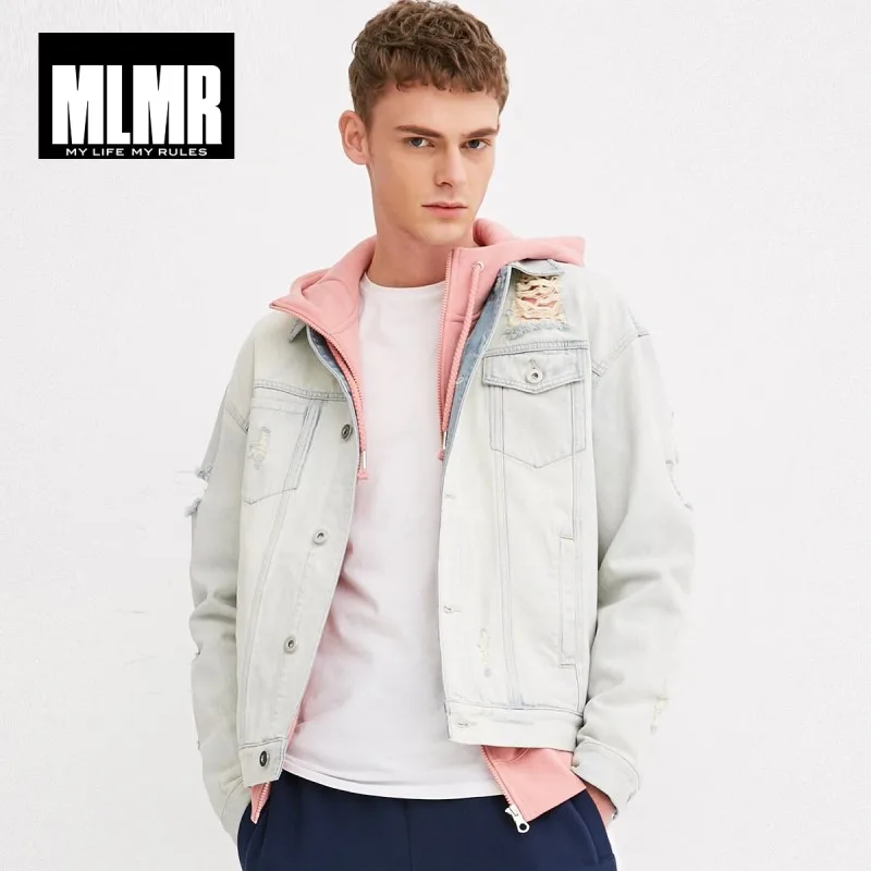 MLMR الرجال الربيع و الصيف 100% القطن مزقت المطبوعة فضفاض صالح الدنيم سترة M | 218357511