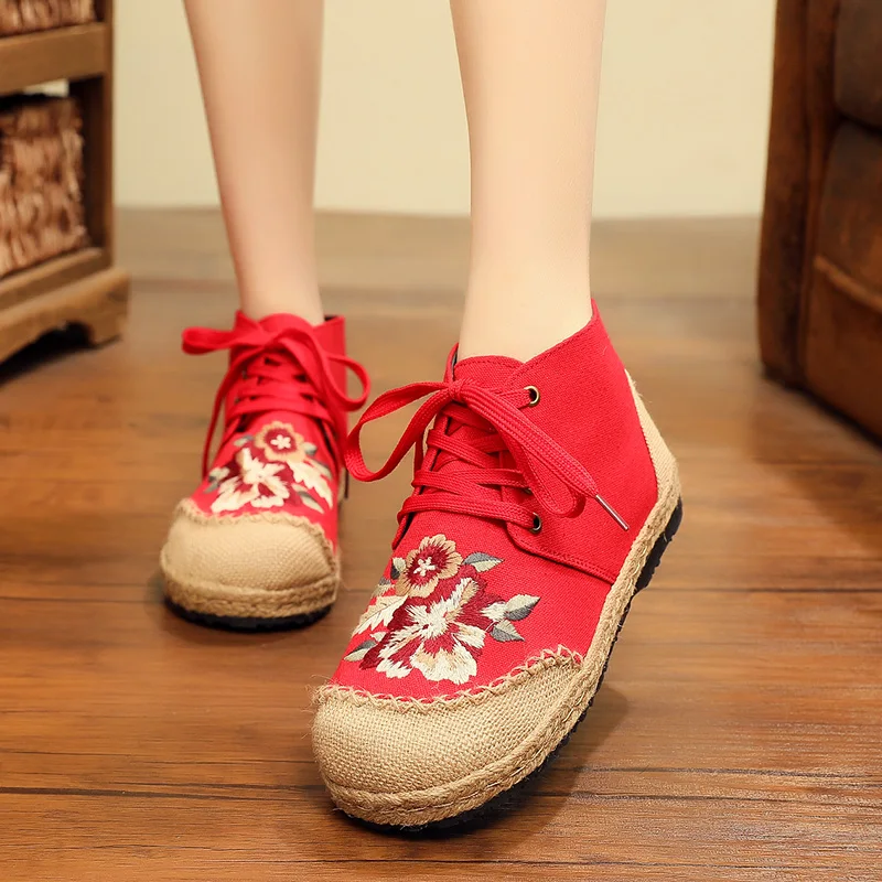 SONDRS retro embroidery women shoes black flats sepatu