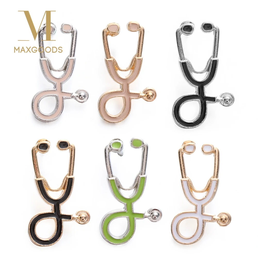 

1 Pcs Stethoscope Brooch Pins Gold Silver Black Collar Corsage Gift for Doctors Nurse Physicians Medical Student Graduation