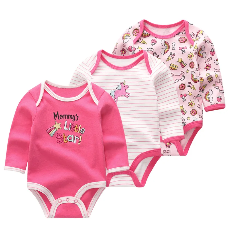 

3 PCS/lot Baby Bodysuits Cotton Newborn Long Sleeve 0-12 Months Roupa bebe Baby Girl Clothing