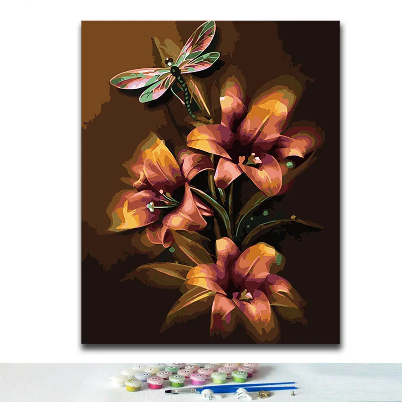 DIY картина по номерам, цветочные рисунки с наборы 40x50 защелка
