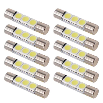 

10pcs T6 Flood Festoon Dome T6.3 28mm 3 SMD 5050 LED 3smd Light Bulb Car Vanity Mirror Lights Sun Visor Fuse Light White 12V