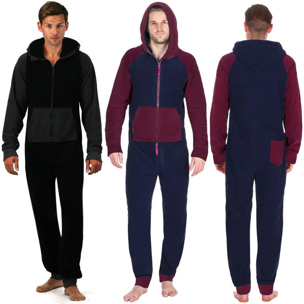 New Fashion Mens jumpsuits All In One Hooded Sexy Long Sleeve Zip Soft