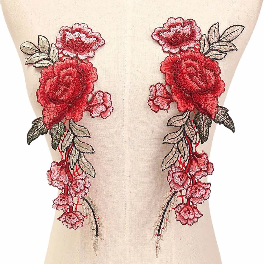 1 Pair Embroidery Rose Flower Patches Sew On Patch Jeans Pants Applique Craft 2018 Newest