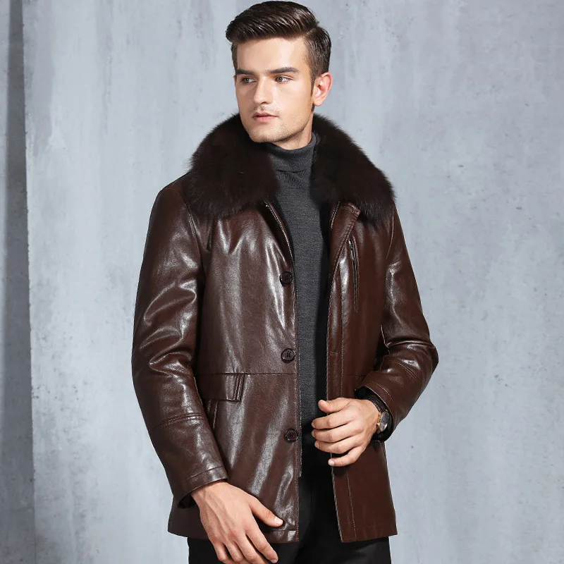 Новинка 100% роскошная Зимняя Теплая мужская кожаная куртка chaqueta cuero hombre