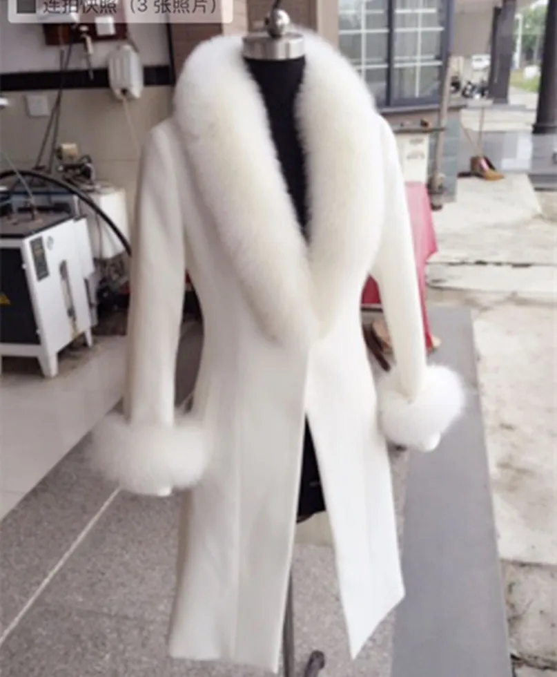 Женская Корейская версия тонкого популярного длинного съемного пальто с воротником из искусственного меха лисы