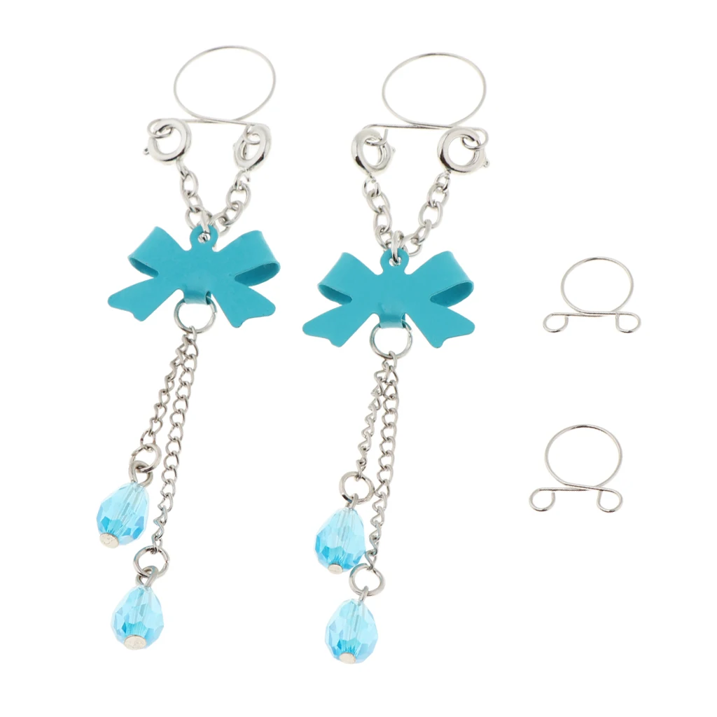 1 Pair Clip On Fake Non Pierce Nipple Rings Crystal Dangle Non Pierced Body Jewelry
