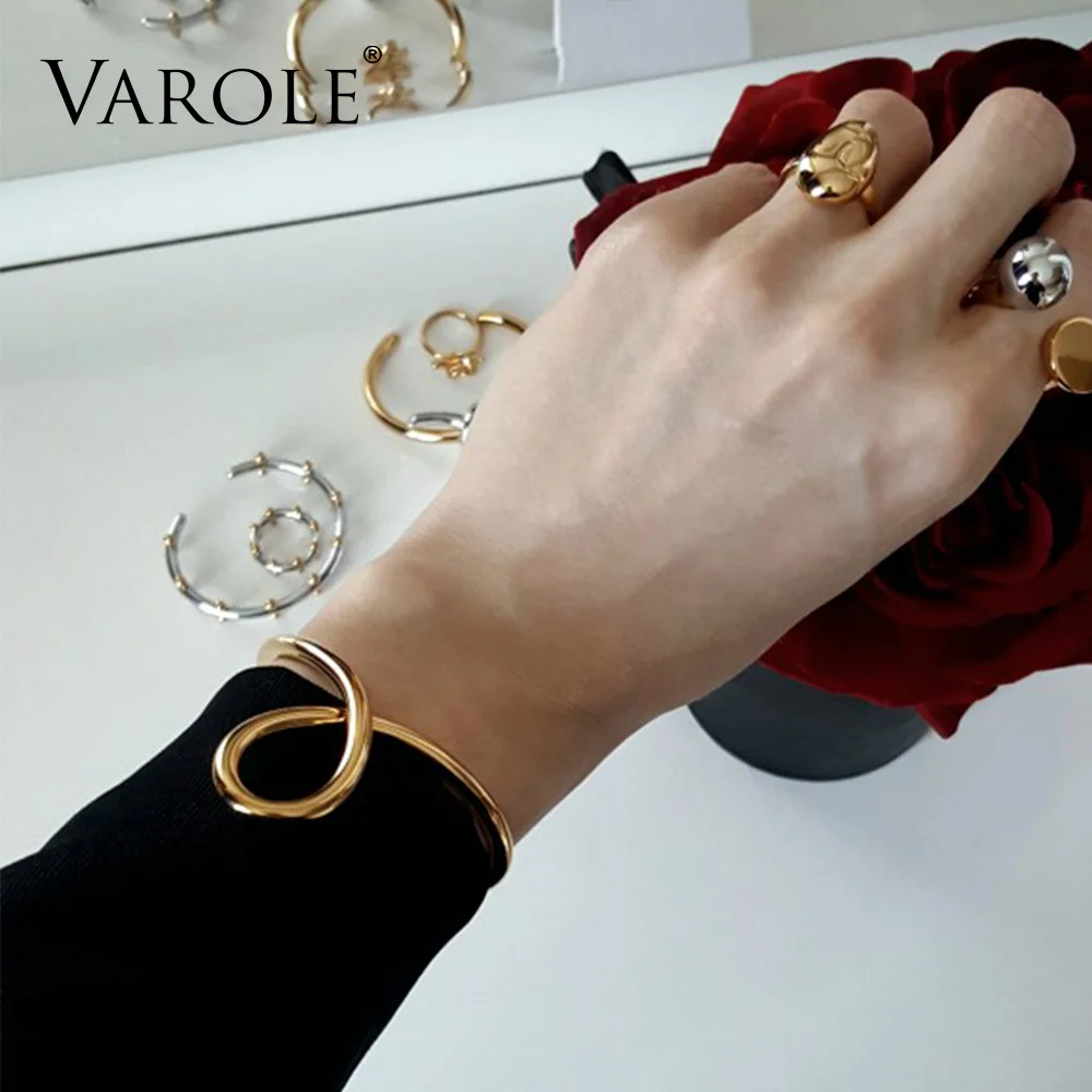 Skup VAROLE proste linie przesadzone bransoletki i Bangles dla kobiet bransoletka mankiet złoty srebrny kolory Noeud Armband Pulseiras