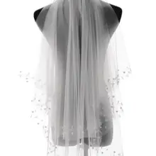 Реальные фотографии на заказ короткие жемчуг бисером края фаты двухслойный тюль высокое качество короткие свадебные вуали