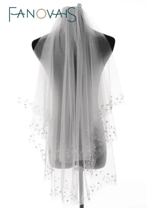 

Real Photos Custom made Short Pearls Beading Edge Bridal Veils 2019 Two-layer Tulle High Quality Short Wedding Veil