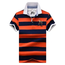 Высокое качество Мужские рубашки поло деловые мужские бренды рубашек-поло рубашки 3D вышивка полосатый хлопок мужские s рубашки поло Топы И Футболки