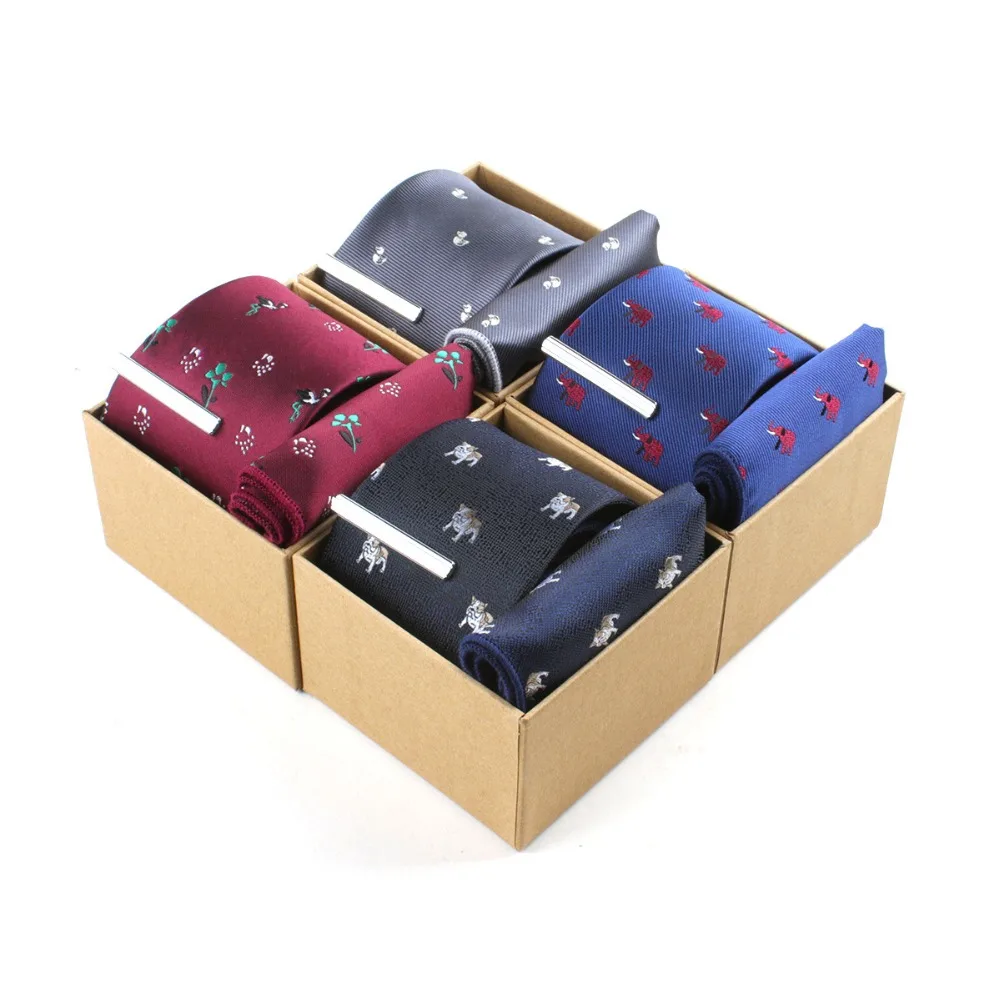 

TieSet Classic 6cm Mens Cartoon Shark Pattern Neck Tie Set Animals Floral Necktie For Men Pocket Towel Clips Handkerchief T-201