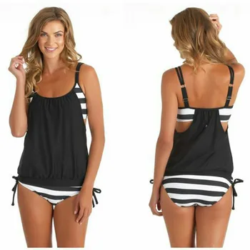 

2019 New Woman Striped Beach Swimsuit Bandage Patchwork Two-piece Bikinis Set Push Up Strappy Bathing Suit Swimwear Plus Size
