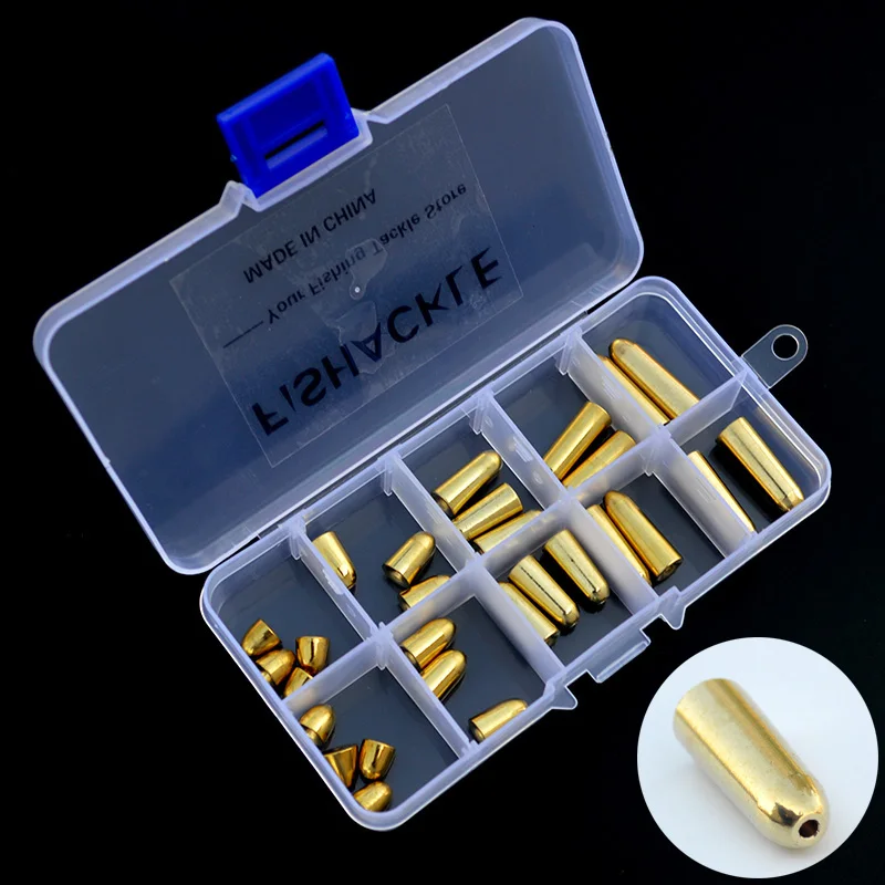 

Bullet Copper Fishing Sinkers 28pcs/set Texas Rig Gold Smooth Bullet Lead Weights with Box Package 1.8g/3.5g/5g/7g/10g