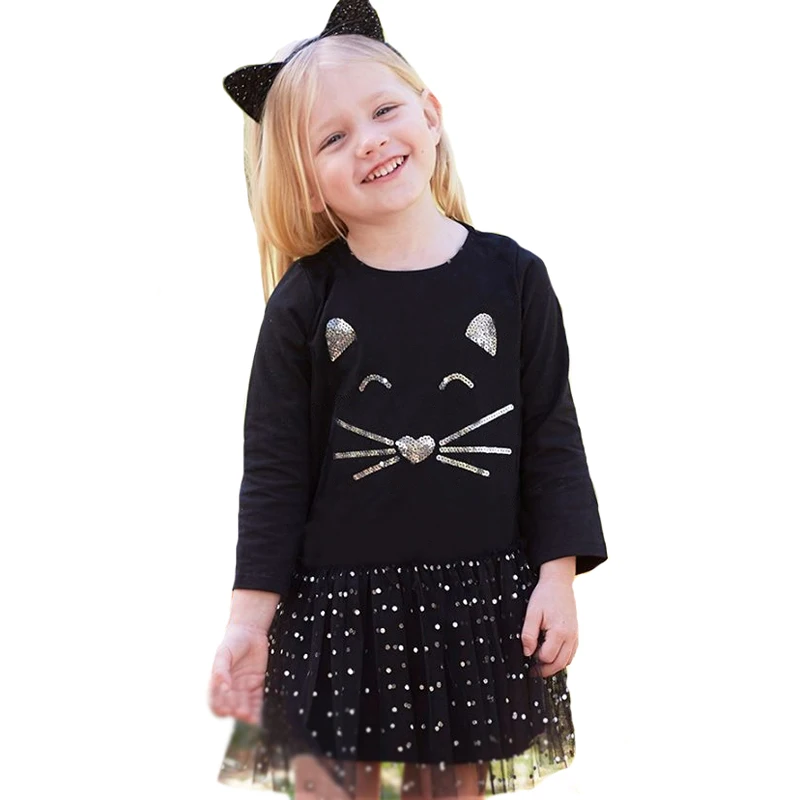 Girl Dress Christmas Autumn Cartoon Cat Kids Party Dress For Baby Girls...