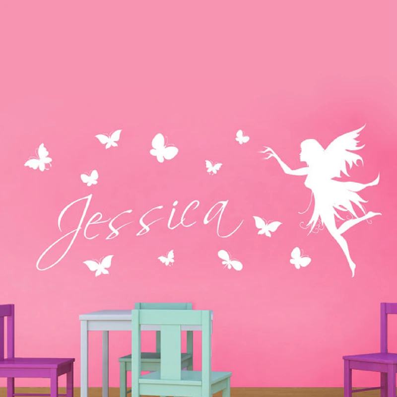 

Personalized name fairy with Butterflies Vinyl Wall Decal Stickers , baby girl name stickers fairy Free shipping