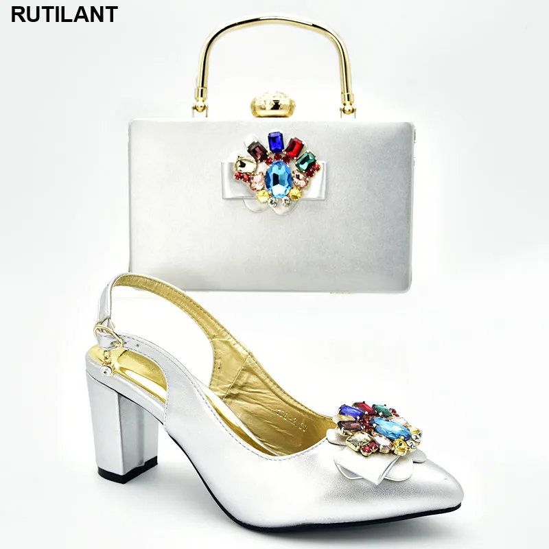 

New Women Shoes and Bags To Match Set Italy Sales In Women Matching Shoes and Bag Set Crystal Wedding Pumps Block Heel Shoes