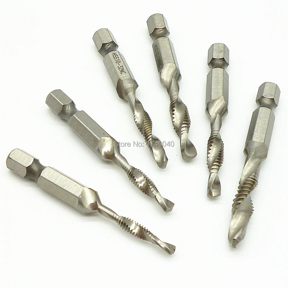 6pcs SAE HSS Drill Tap Combination Bit Set 1/4" Hex Shank Tapping