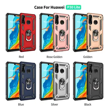 

100pcs/lot For Huawei P30 Lite Nova 4E Ring Kickstand Military Heavy Duty Shockproof Hard Case For Huawei P30 Pro Nova 4