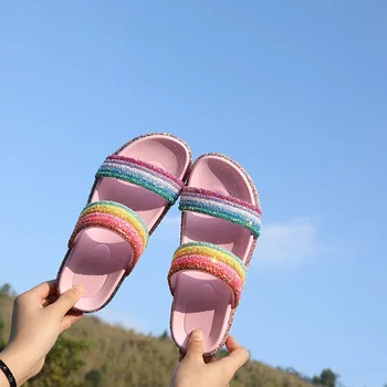 

melissa new 2019 women sandals crystal fashion women beach slippers rainbow casual sandals for women size 36 - 41