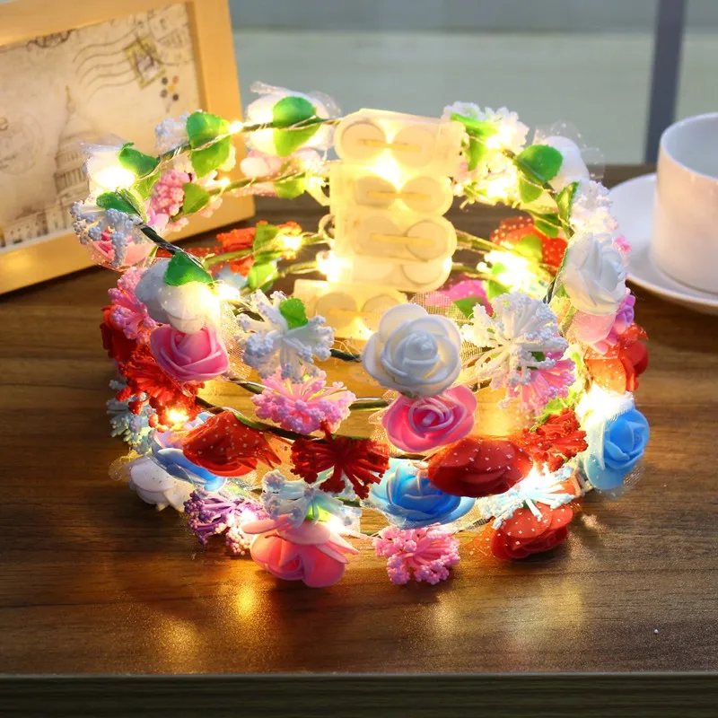 Glowing Wreaths Flower Hairband Crown LED Holiday Light LED Wedding Party Christmas Garland String Light Decoration