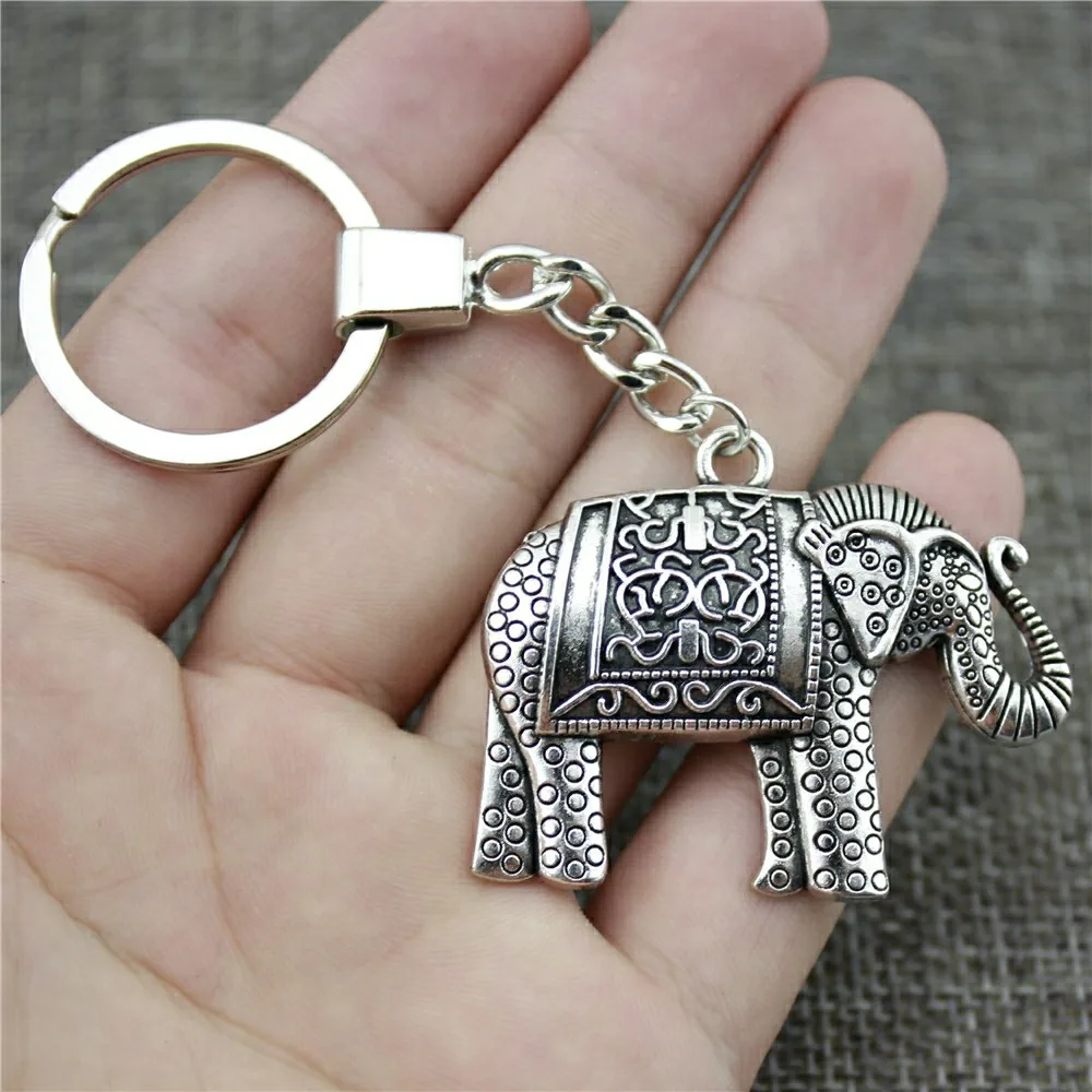 

New Fashion Keychain 2 Colors Antique Bronze Antique Silver Color 38x48mm Elephant Pendant Key Chain Ring Holder Dropshipping