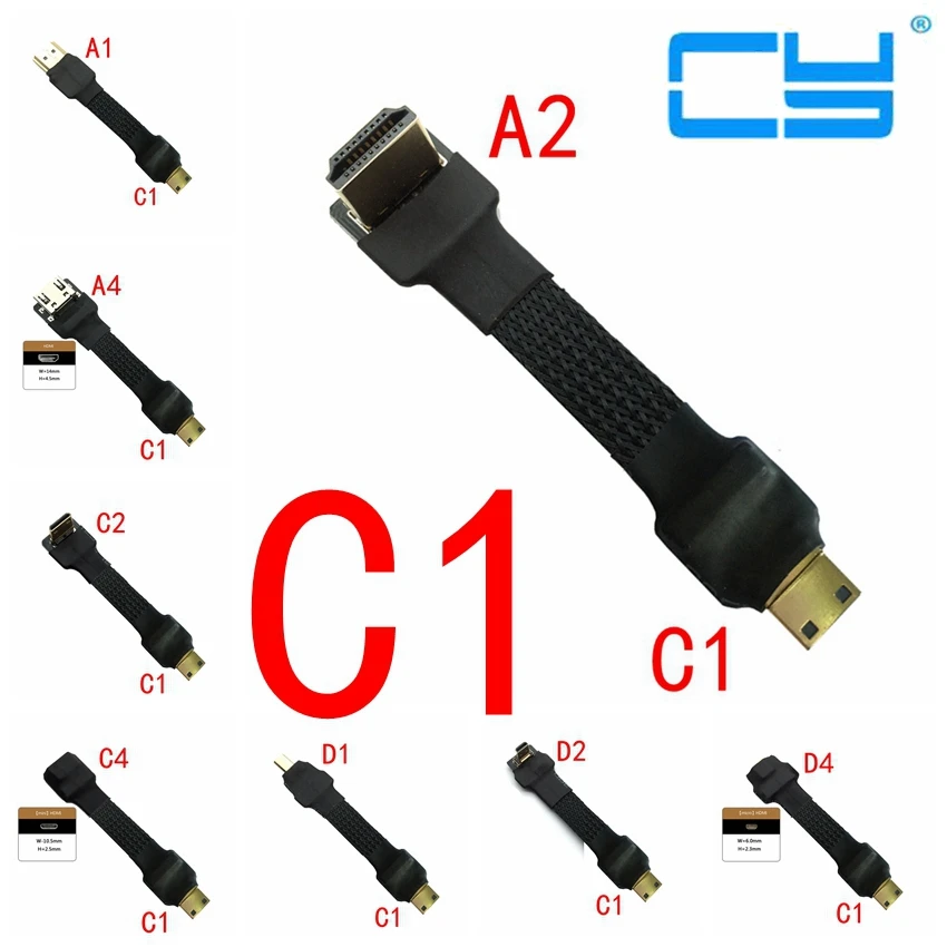 FPV Mini HDMI male to HDMI 2.0 Mini HDMI Micro HDMI shielded FPC Flat Cable 5cm 50cm for