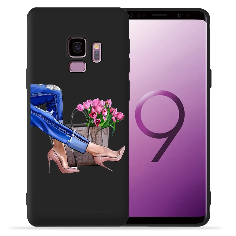 Модный чехол для девочек samsung Galaxy S9 S8 S10 Plus S7 S6 Edge S10 Lite Note9 8 высокий каблук кофейная Цветочная девушка чехол для телефона Etui - Цвет: 02