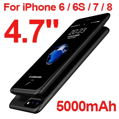 5000 мА/ч 7000 мА/ч ультра тонкий чехол для iPhone 6, 6s, 7, 8 plus, Дополнительный внешний аккумулятор, запасное зарядное устройство, чехол для телефона для iPhone - Цвет: Black i6 i6s i7 i8