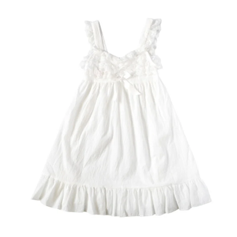 Детей одежду летних платьев принцессы девочки пижаму ночнушку детей домой девушку sleepwear скольжения платье белого материала, хлопок