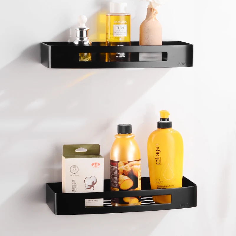 Billig Bad Regal Organizer Schwarz Edelstahl Ecke Lagerung Halter Regale Badezimmer Wand Montiert Dusche Shampoo Caddy Korb