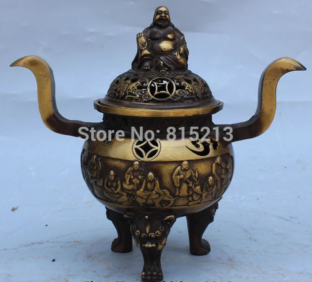 ZSR bi001265 11 &quotотмеченная китайская Храмовая бронзовая фигурка Будды Maitreya 18 Arhat