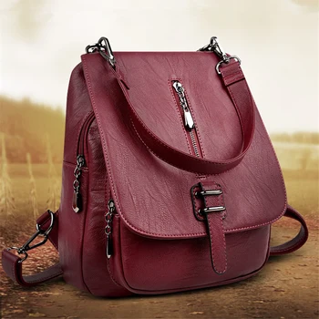 

2017 Korean fashion Vintage women backpack Simple and elegant High quality patent leather All-match backpacks