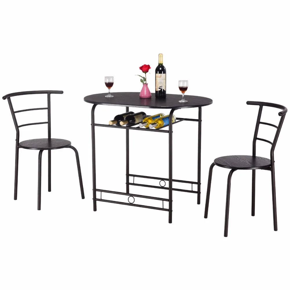 Giantex 3 PCS Dining Set Table and 2 Chairs Home Kitchen Breakfast Bistro Pub Furniture Modern Dining Room Furniture HW57334BK