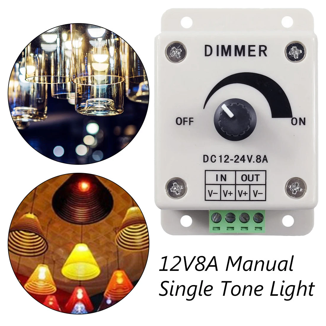 

LED Dimmer Switch 12-24V 8A Adjustable Brightness Lamp Strip Driver Single Color Light Power Supply Controller