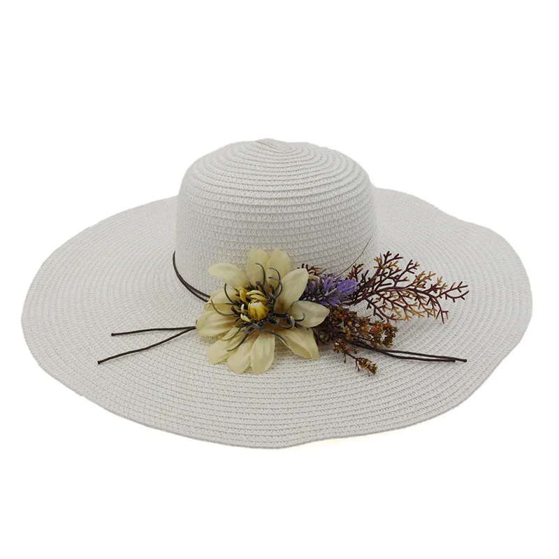 

New Sunscreen Visor Straw Hat Outdoor Travel Wide Brim Hat with Flower Summer Beach Sun Hats for Women pamelas y sombreros