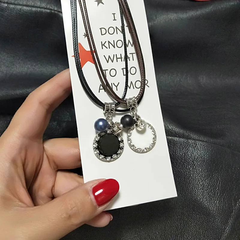 

SINLEERY BOHO Style Leather Choker Chain With Cross Heart Leaf Tassel Pendants For Women Men Girl Boy Best Friend XL460 SSD