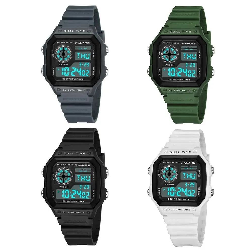 

Fashion Top Brand Luxury Multiuse Waterproof Square Dial Luminous Dual Time Alarm Men Digital Wrist Watch