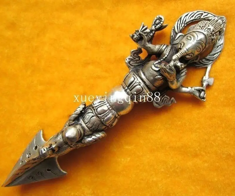 

Crafts statue Old Tibet Tibetan Buddhist Silver Dorje Ax Phurpa Dagger Elephant Fortuna