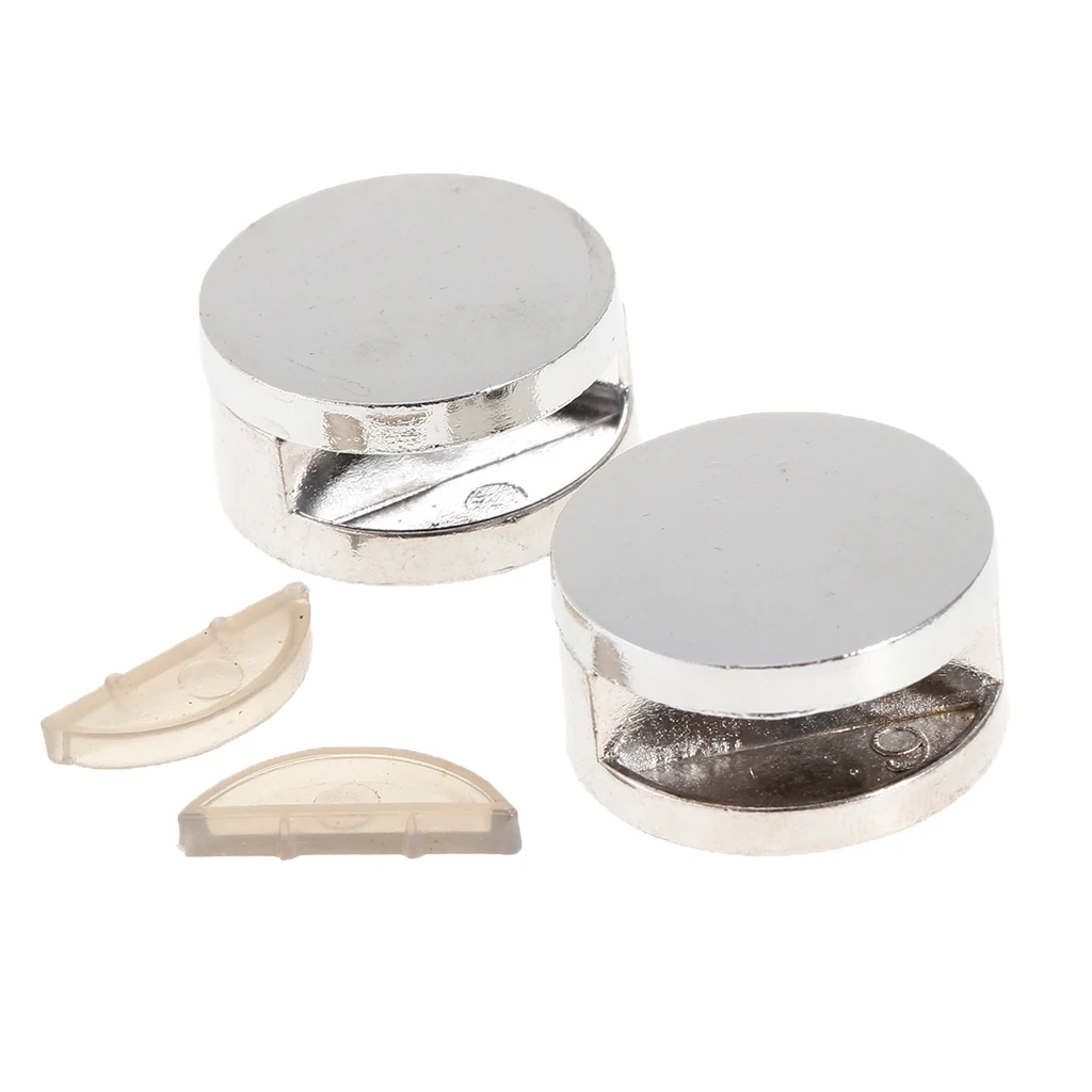 2Pcs No Screws~Zinc Alloy Round Mirror Holder Clip Clamp Bracket Flat Surface